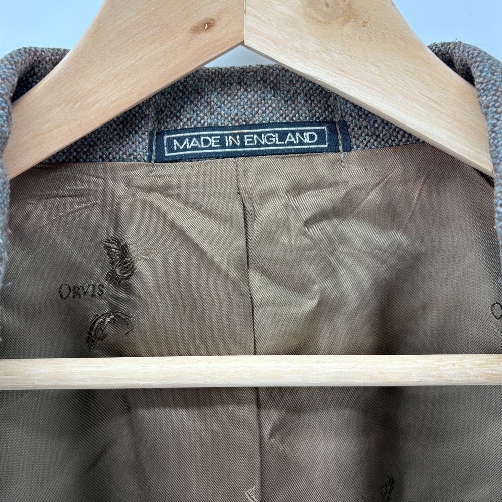 VINTAGE Orvis Blazer Mens 40 Thornproof Twist Tweed Brown Hunting Safari England - Picture 5 of 14